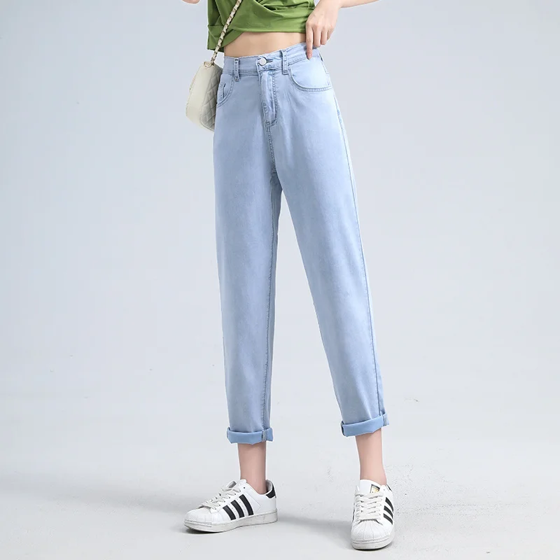 Tencel High Waist Jeans Women's Thin