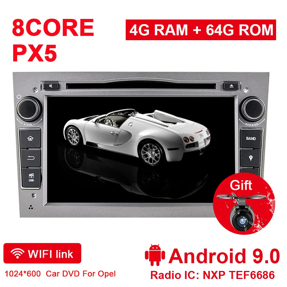 SLIVER 4G 64G PX5 Eunavi 2 Din Android 9 1024*600 HD Автомобильный dvd-плеер для Opel Astra Vectra Antara Zafira Corsa Мультимедиа gps Navi Радио DSP wifi - Цвет: SLIVER 4G 64G PX5