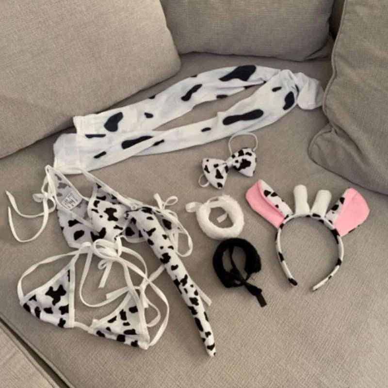 

Erotic Japanese Underwear Anime Cute Cow Cosplay Costume Bikini Anime Girls Swimwear Clothing Bikini Bra Set Kawaii Wear