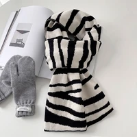 lunadolphin women winter zebra striped pattern wool scarf big warm neckerchief knitted woolen neck pashmina soft ins shawl