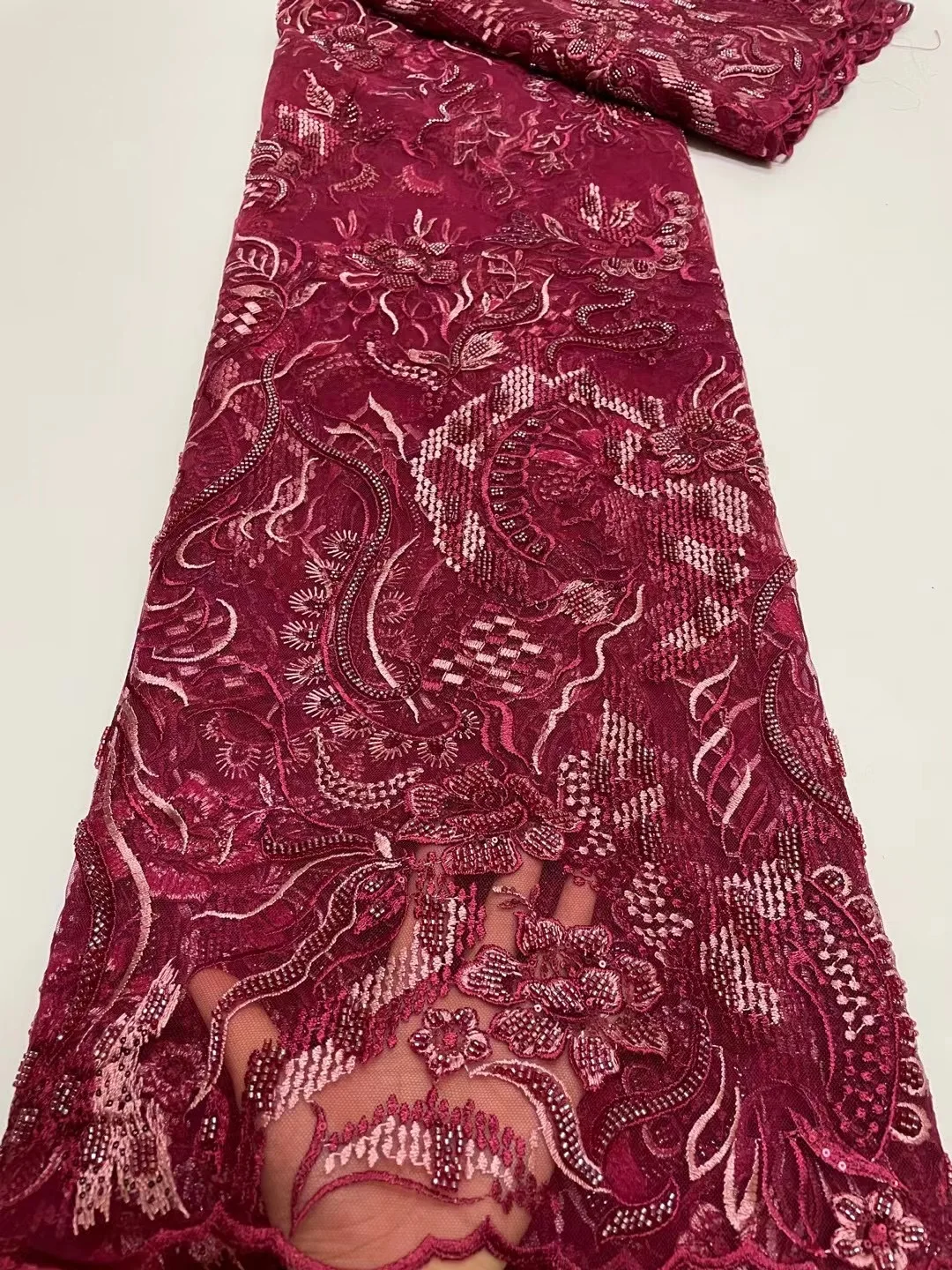 

Hot Sale Nigerian Sequin Mesh Lace Fabric Handmade Bead Tulle Lace Fabric High Quality African French Net Lace Fabric For Sewing