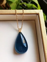 natural deep blue aquamarine clear crystal women pendant 26x15x9mm water drop stone 925 silver necklace pendant aaaaaa