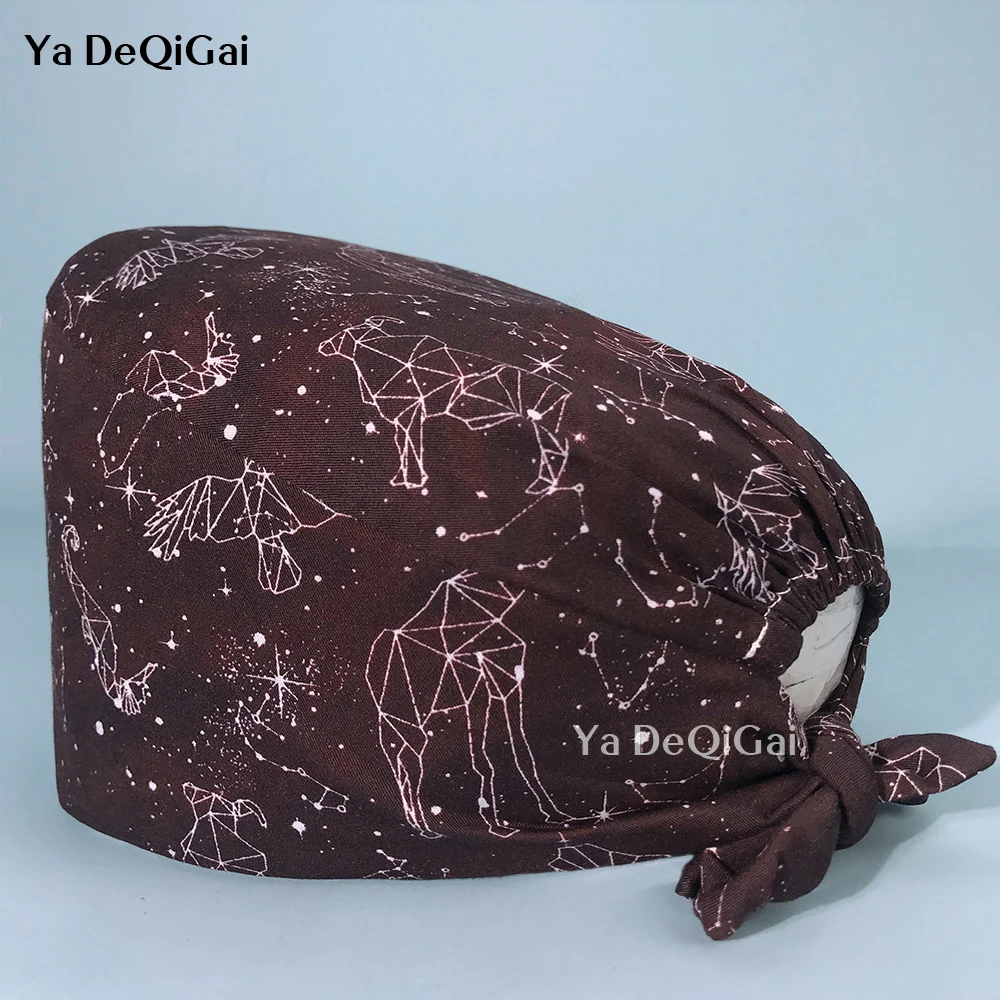 

new Multicolor pure cotton breathable men and women surgical cap cartoon printing beauty salon nursing cap wholesale scrubs hats