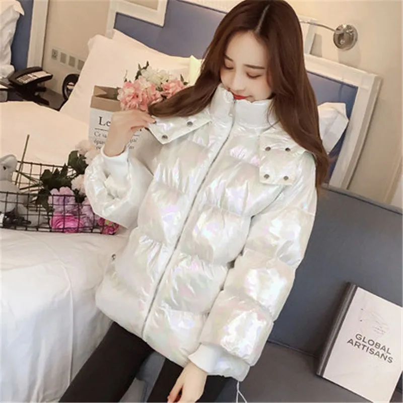 2021 женские зимние блестящие розовые пальто модная толстовка парки женская