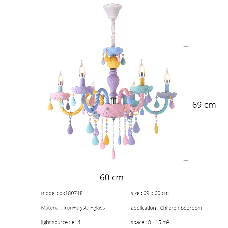 

New DX Colorful Crystal Chandelier Macaron Color Droplight Children Bedroom Lamp Creative Fantasy Luminaire Stained Glass Lustre