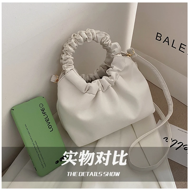 

PU Leather Cloud Totes Bags Shoulder Bag for Women 2021 Girls Purses and Handbags Shoppers Female Casual Pleated Portable Wallet