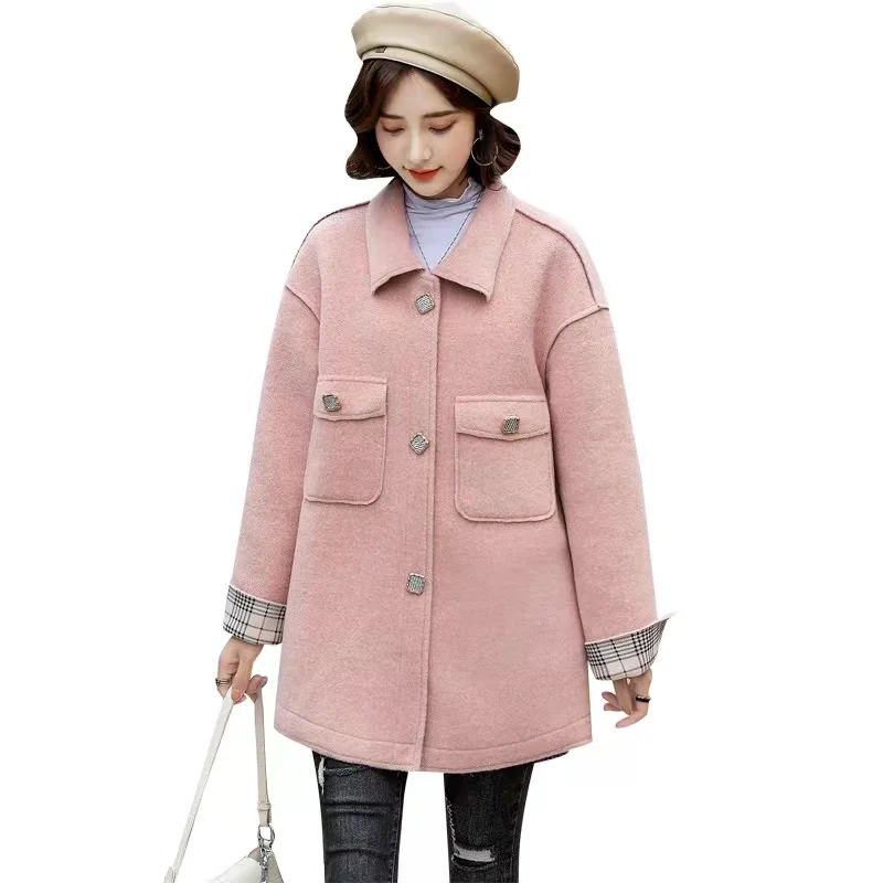 

Woolen coat 2021 new autumn and winter fashion trend foreign style loose thin single breasted women's medium long woolen coat