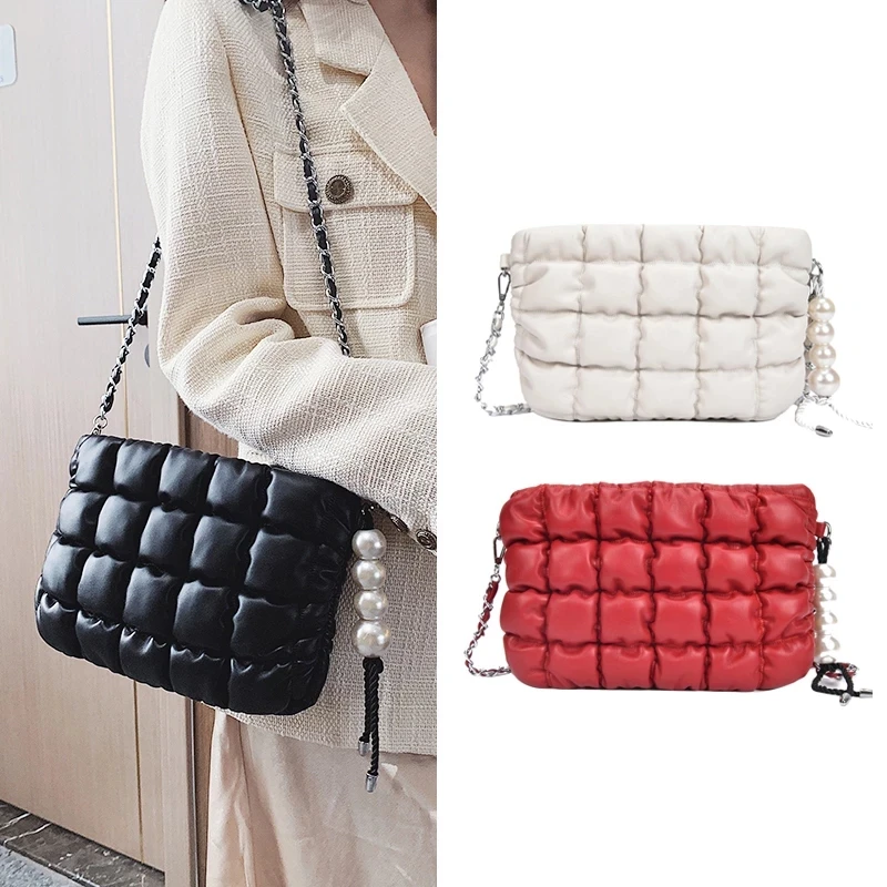 Сумка мессенджер женская с жемчугом Модная хлопковая Сумочка на плечо клапаном и