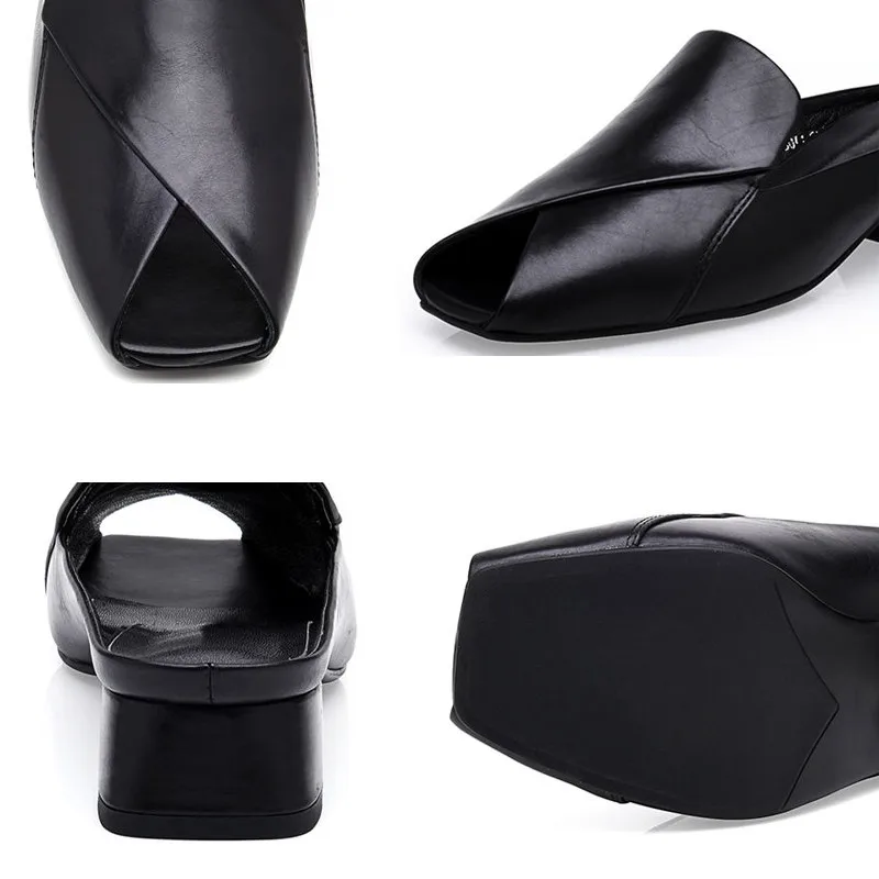 

Solid PU Leather Peep Toe Woman Slippers Elegant Non-slip Shallow Dress Shoes 2021 Summer Ladies Office Shoes Plus Size 35-42