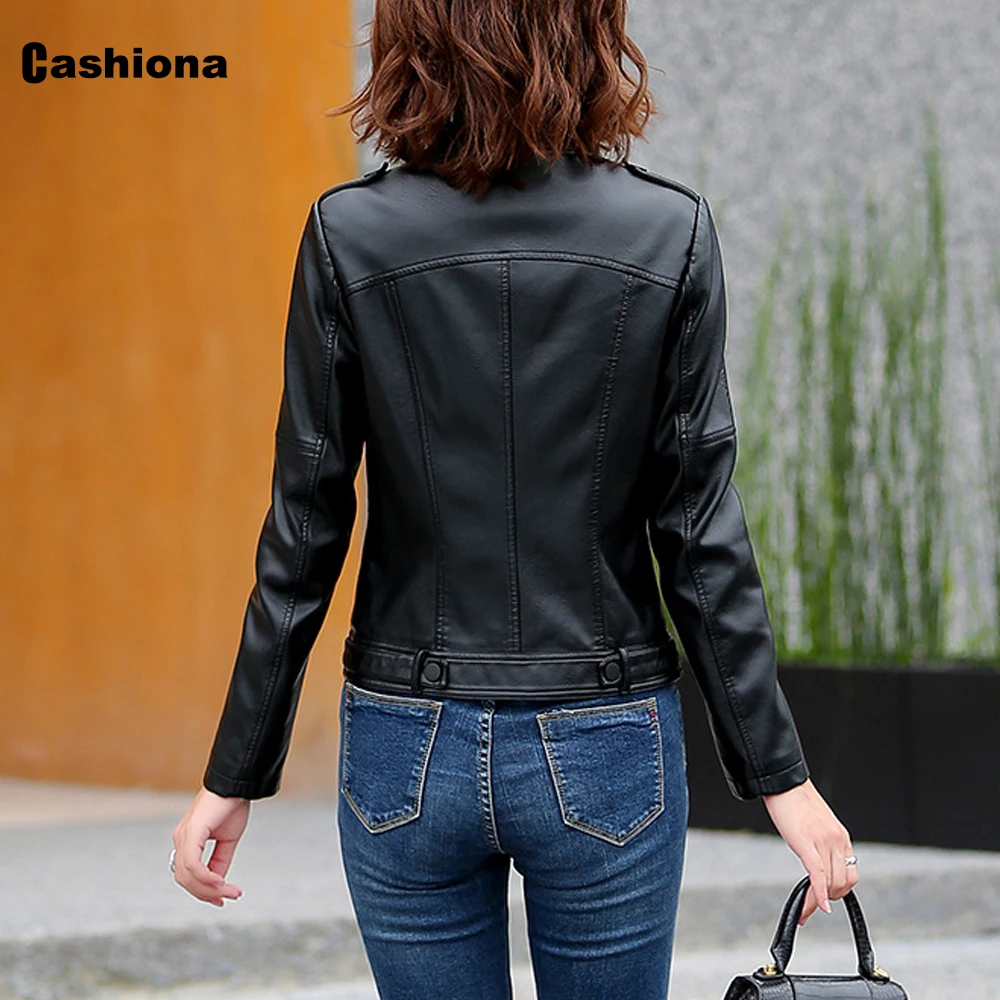 

Fashion 2020 Women Pu Leather Jackets Winter Warm Coats Plus Cotton Slimming Biker Faux Leather Jacket Black Coffee Outerwear