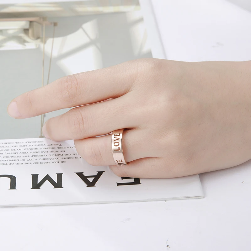 

Unift Romantic Love Ring For Women Stainless Steel Letter Jewelry Classic Wedding Anniversary Rings Eternity Promise Couple Gift