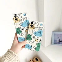 retro profile abstract line art japanese phone case for apple iphone 12 11 pro max xr xs max 7 8 plus 7plus case cute soft cover