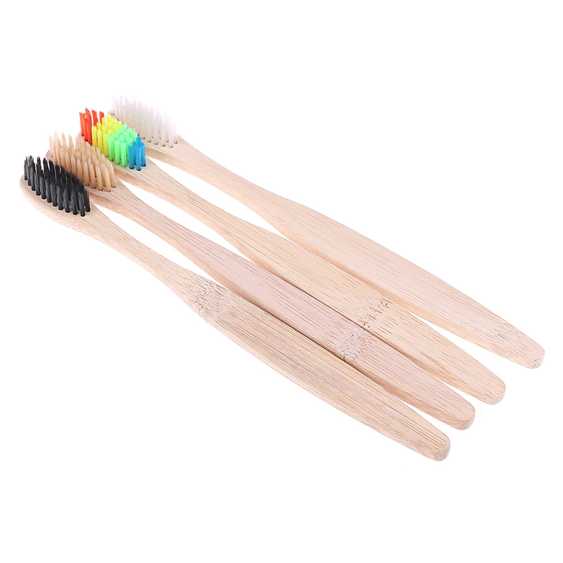 

4Pcs Colorful Rainbow Soft-Bristle Pure Bamboo Toothbrush Wood Teeth Brush Fibre