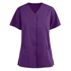 Женская блузка с коротким рукавом, Однотонная рубашка с V-образным вырезом и карманами для работников, пикантная летняя однотонная одежда 2021