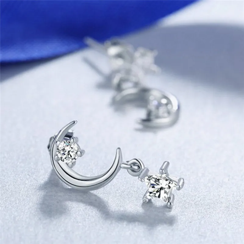 1 пара корейский Стиль луна и звезды серьги-гвоздики серьги с кристаллами