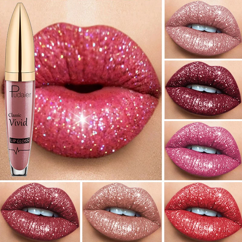 

Pudaier – Velvet Matte lipstick, diamond shine, long-lasting waterproof pigment, red, blue, black, liquid cosmetics