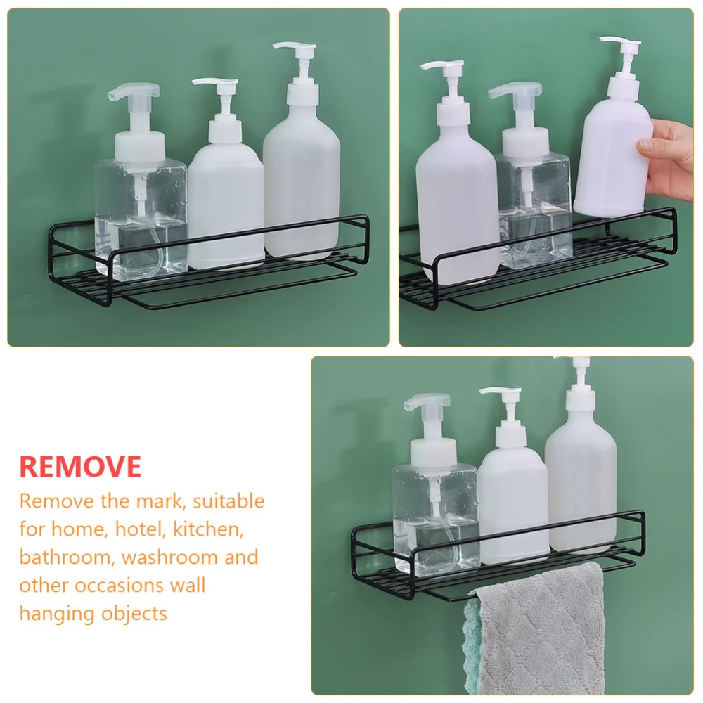 

Bathroom Storage Rack Nail-free Storage Basket Wall-mounted Rack (Black)