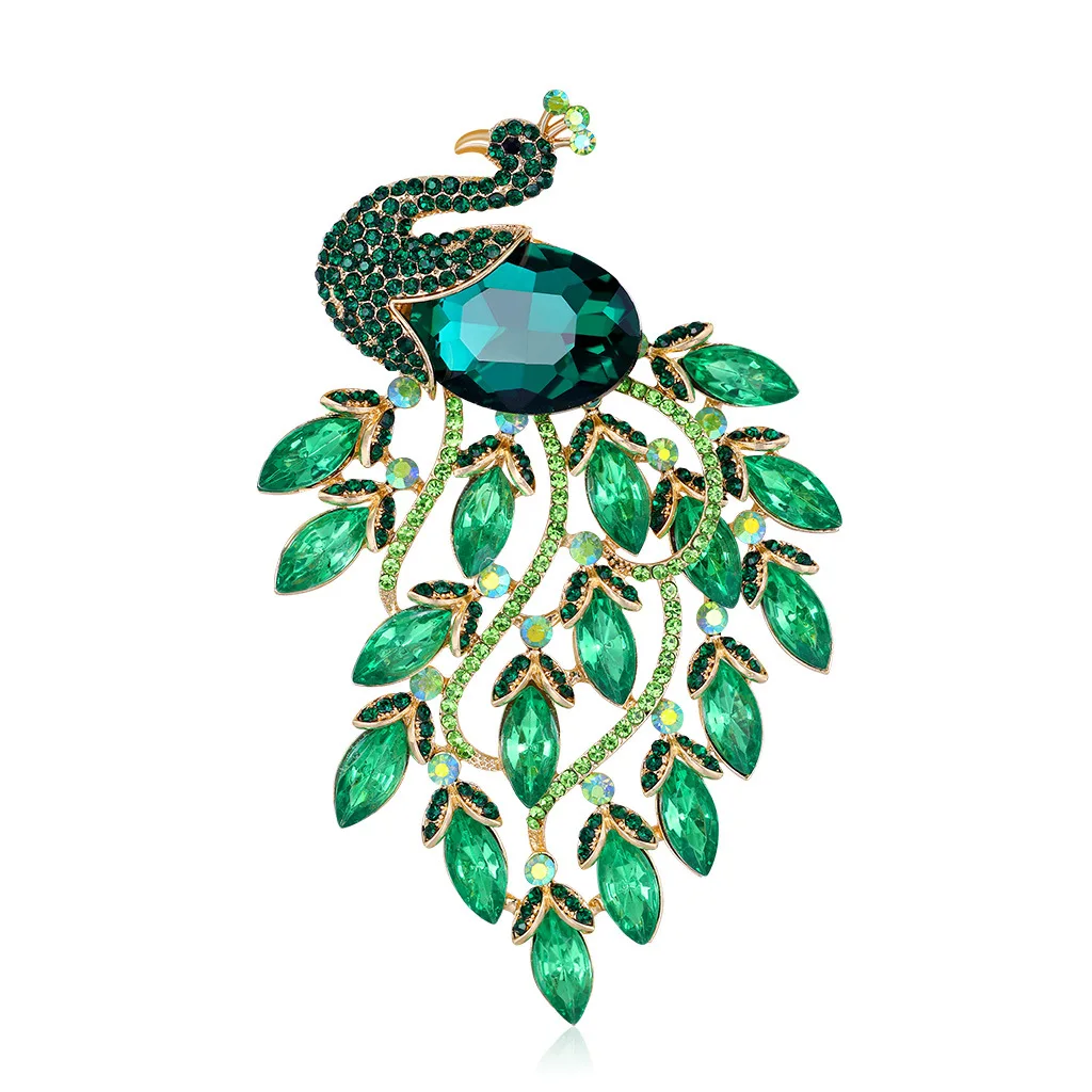 

CINDY XIANG Rhinestone Large Peacock Brooches For Women Animal Pin Winter Coat Jewelry Green Color Accessories High Quality