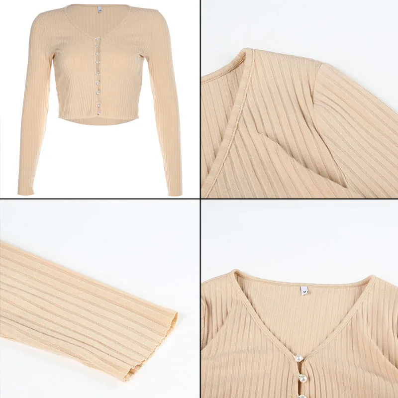 Для женщин шикарный вязаный перламутровыми пуговицами Укороченный кардиган