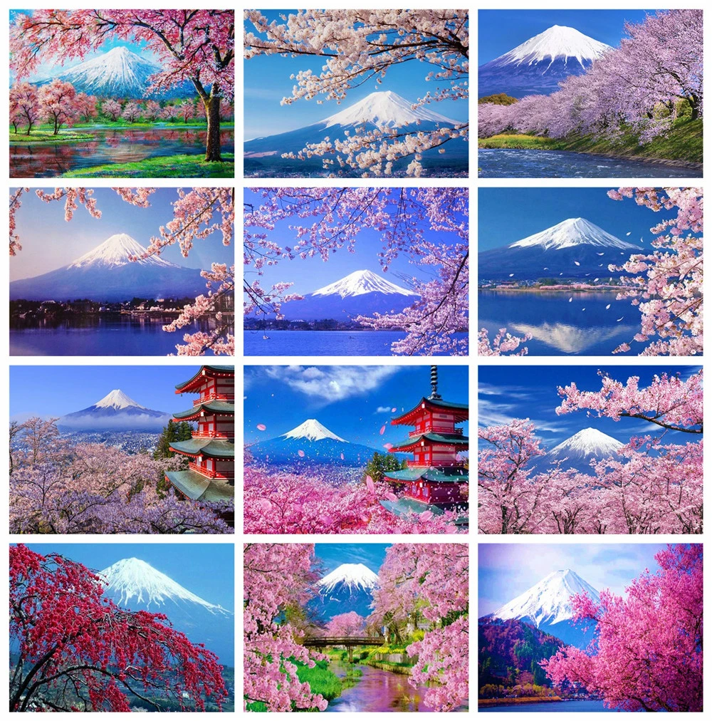 

HUACAN Diamond Painting Japanese Full Square New Arrival Mountain Diamond Embroidery Cross Stitch Landscape Decor For Home