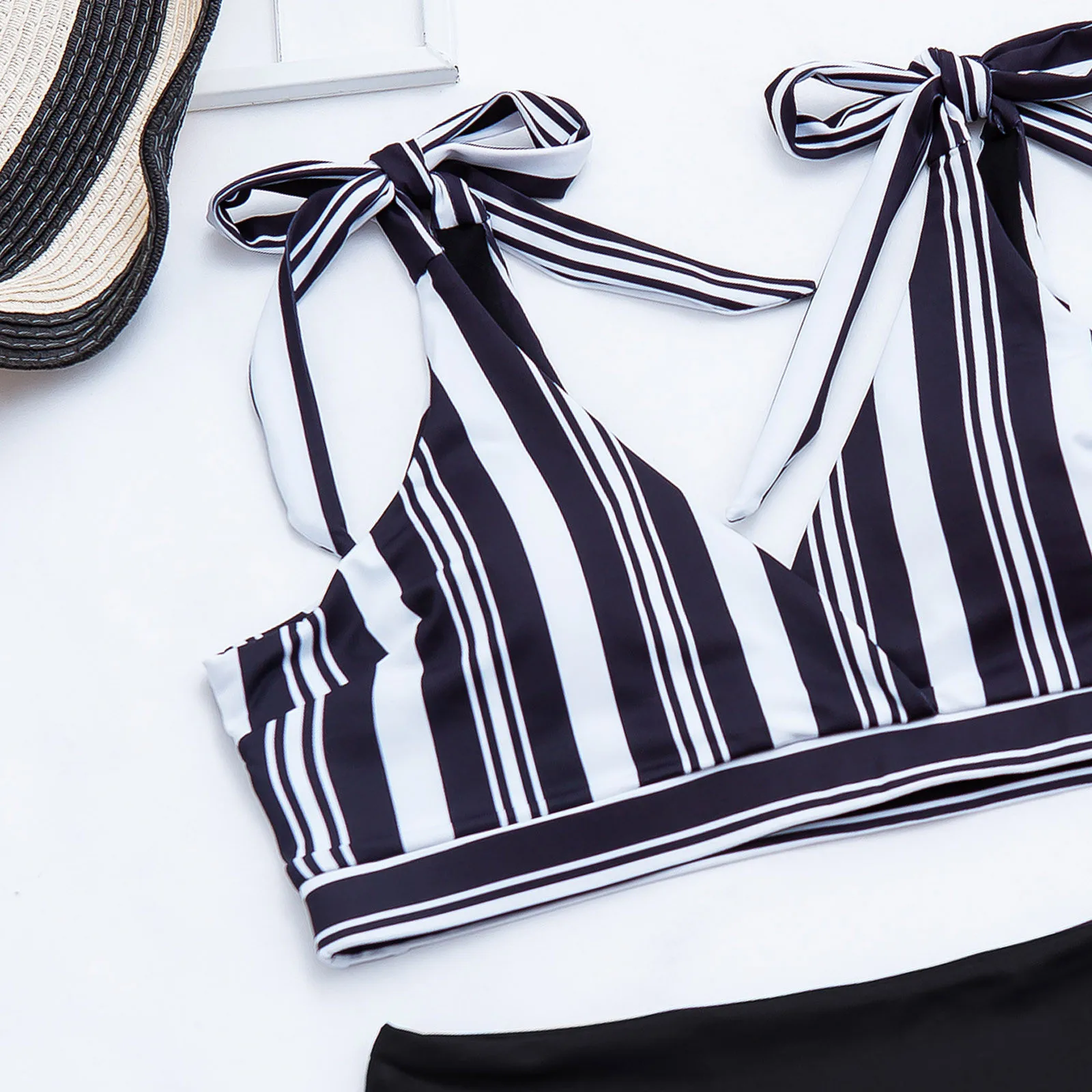 

Sexy Push Up Bikinis Set High Waist Swimsuit Swimwear Women 2021 Striped Biquini Ribbed Bathing Suits Beachwear Bathing Bikinis
