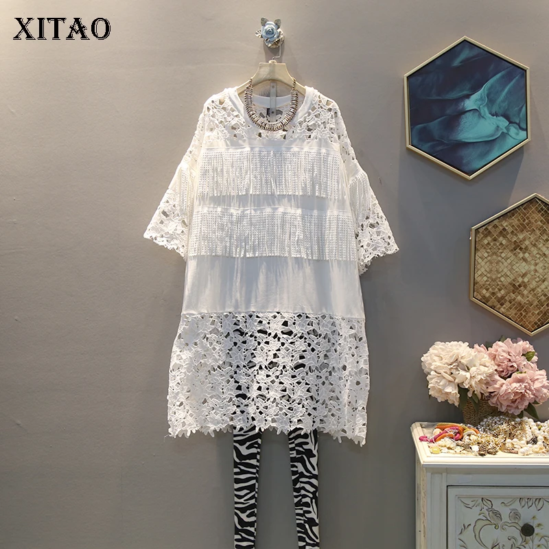 Женское ажурное платье XITAO повседневное кружевное пуловер с длинными рукавами и