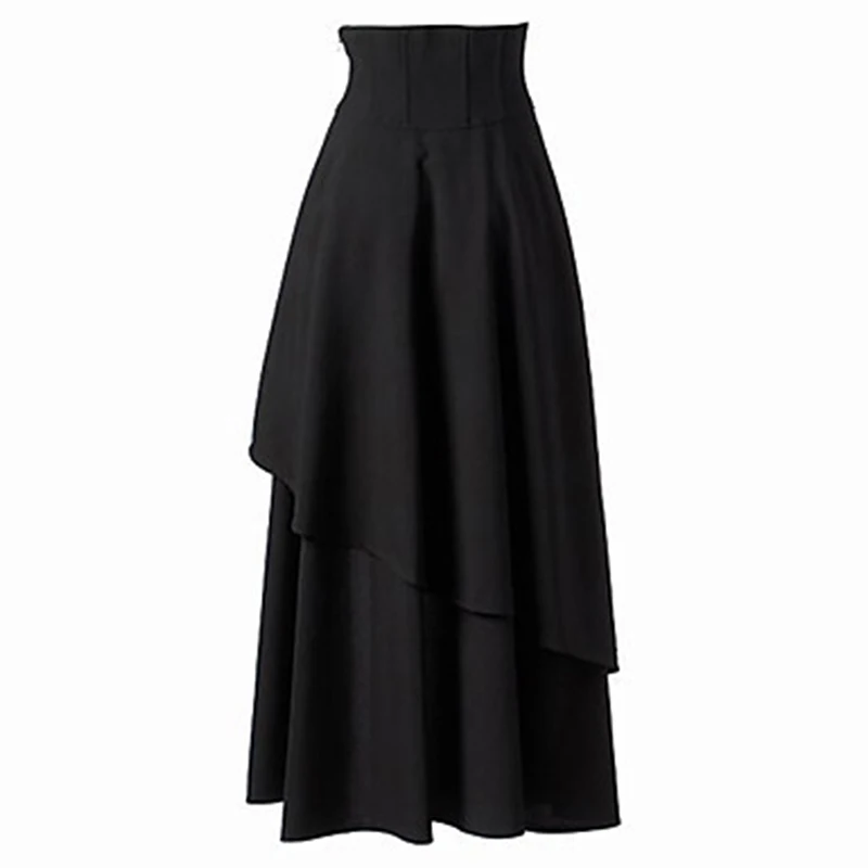 

New Women Retro High Waist Irregular Skirts Women Fashion Lolita Strap Black Gothic Skirts Waist Bandag Irregular Hot Long Skirt