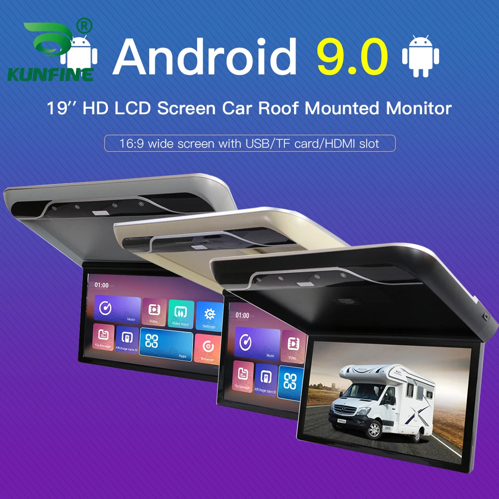 19 inch Display digital screen Android 9.0 Car Roof Monitor LCD Flip Down Screen Overhead Multimedia Video Ceiling Roof mount