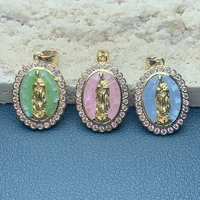 oval medal religion our lady of guadalupe virgin pendants zircon shell charms for jewelry making necklace accessories bulk