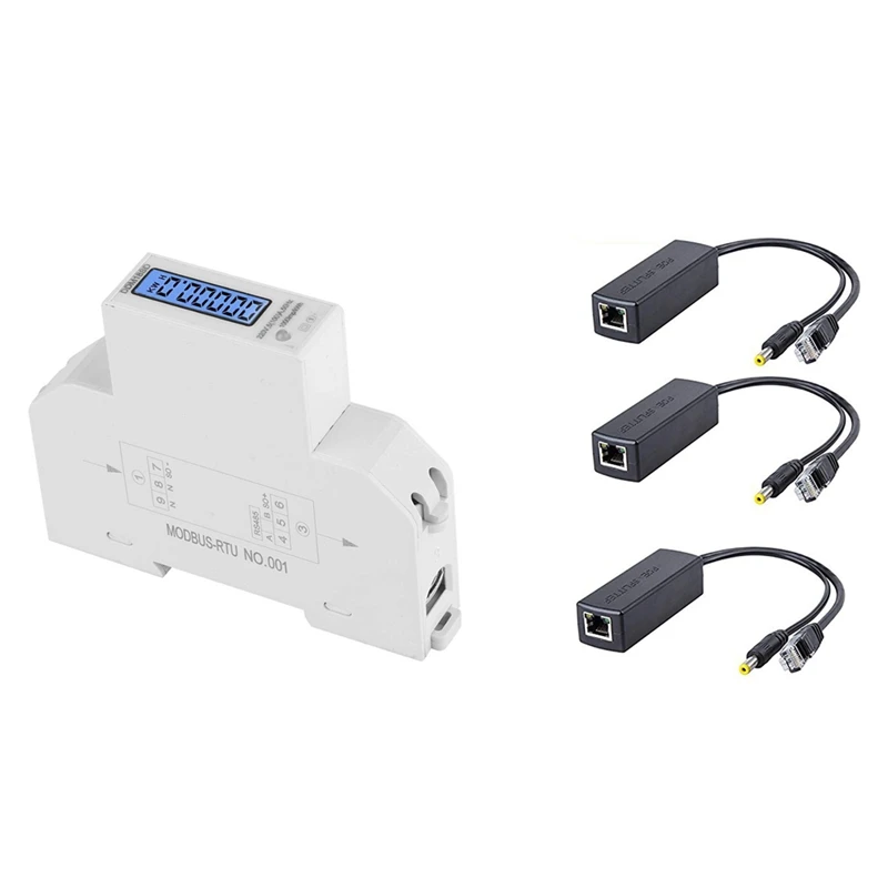 

1x 5-100A 220V Energy Meter Single Phase RS485 MODBUS Protocol & 3PCS PoE Splitter 48V to 12V POE Connectors Splitter