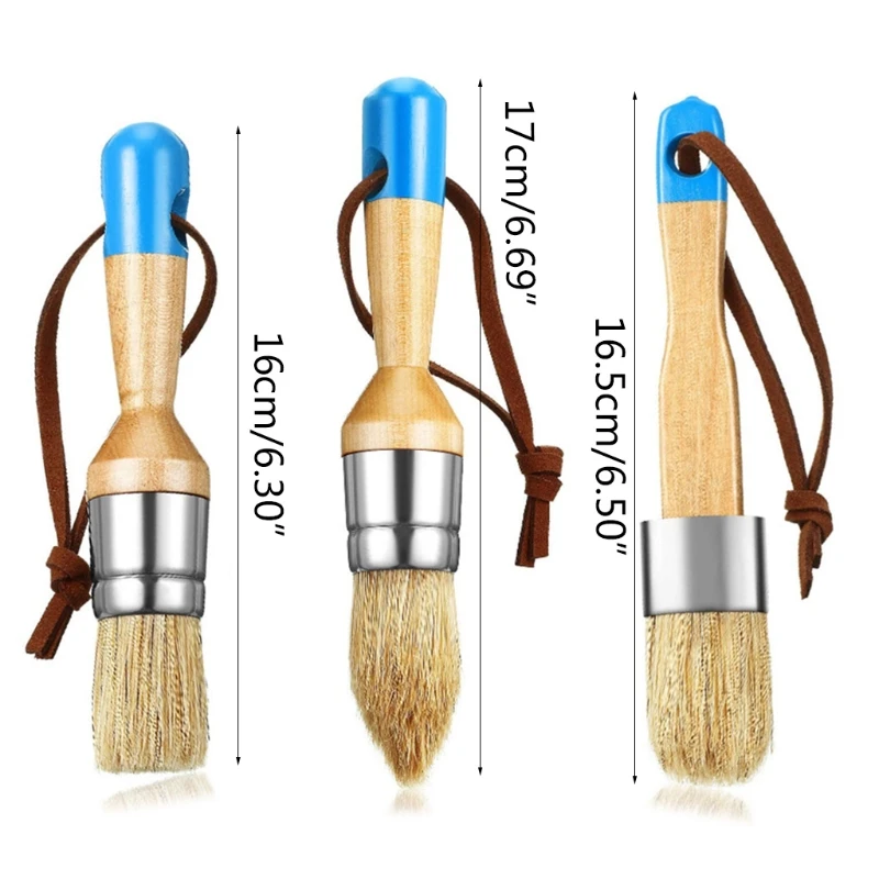 

3 Pcs/Set Ergonomic Handle Chalk Wax Paint Brushes Bristle Stencil Brushes Furniture DIY Painting Waxing Tool