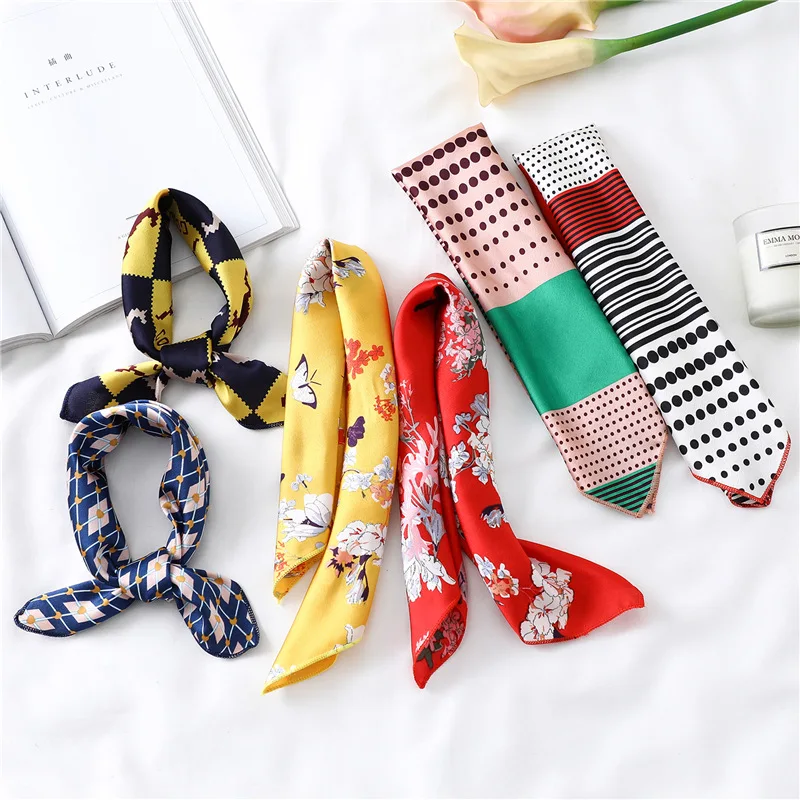 

New Print Satin Silk Scarf Fashion All-match Square Scarf for Women Headscarf Headband Wrist Accessories Bag Decoration Scarfs