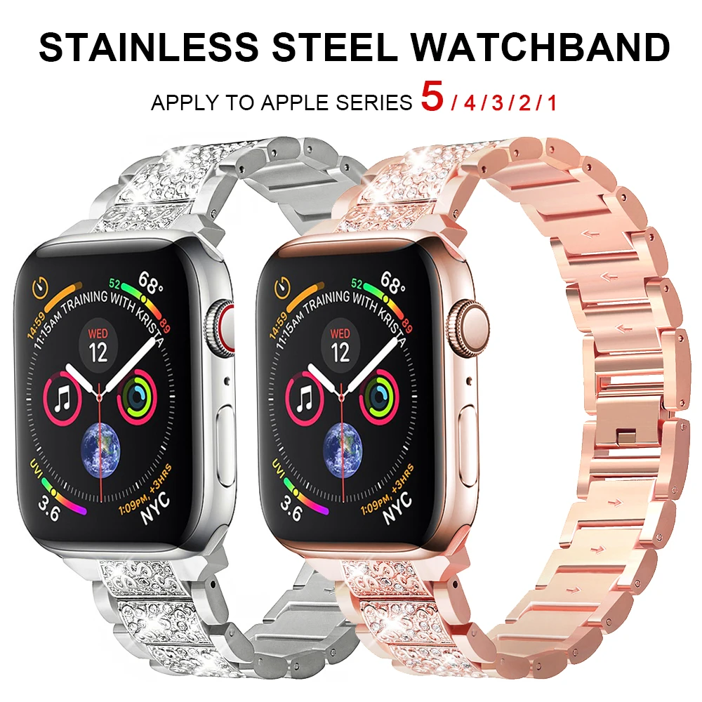 Stainless steel strap for Apple Watch Band 6 SE 5 4 44mm 40mm ladies diamond to iWatch series 3 2 38mm 42mm bracelet accessories