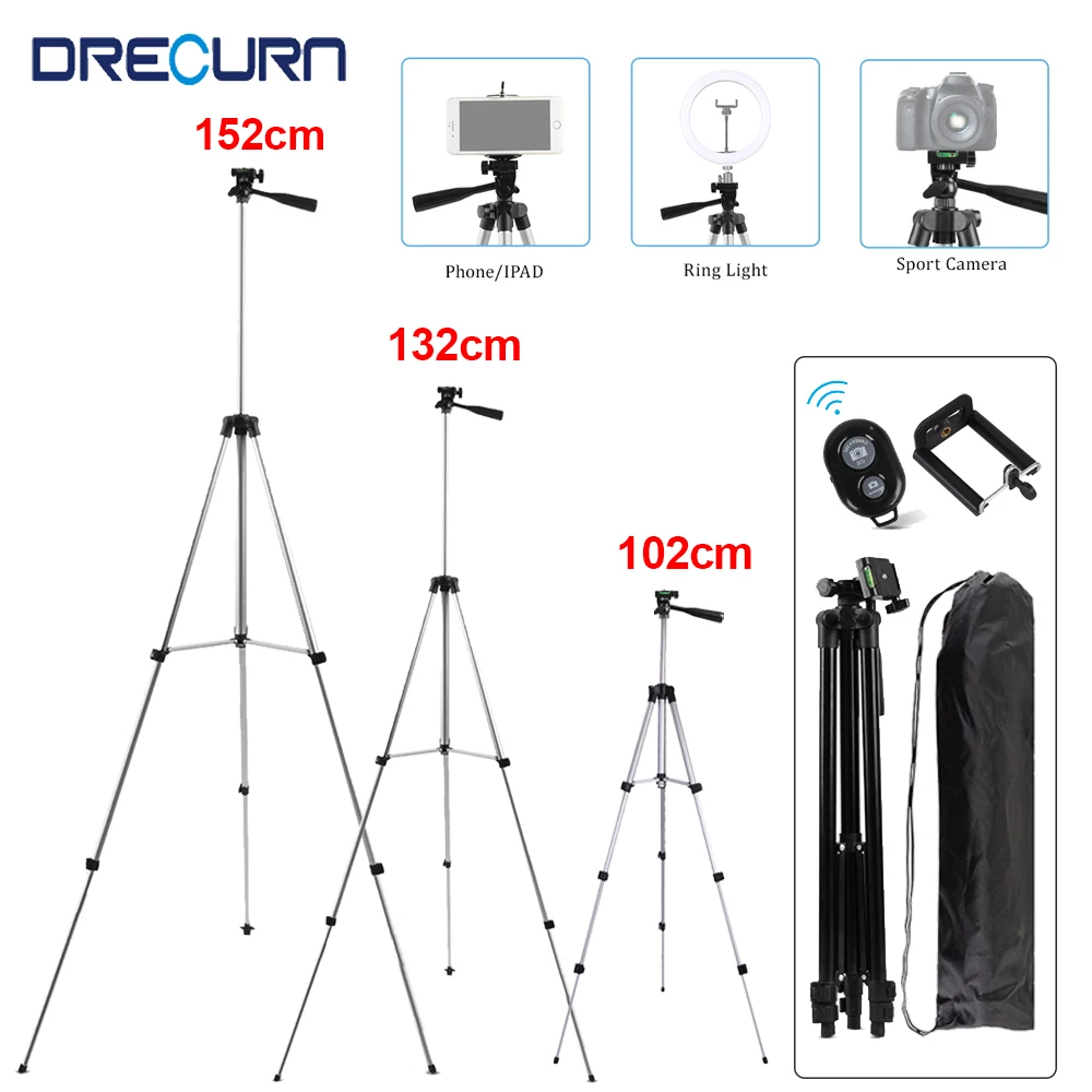 

DRECURN 152 132 102 cm Professional Digital DSLR Camera Tripod Universal Mobile Phone Tripod Stand Aluminum Travel Tripode Para