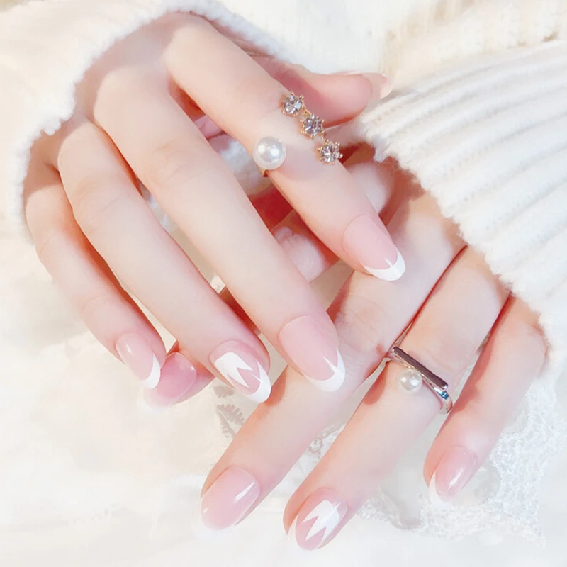 24 шт. накладные ногти 3D предварительно клей для ногтей УФ гель блестящий