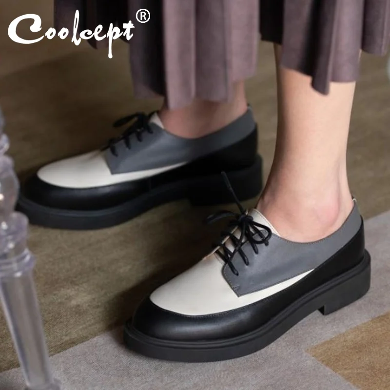 

Coolcept Size 33-40 Real Leather Women Flats Shoes Strap Round Toe New Spring Shoes Woman Casual Daily Office Lady Footwear