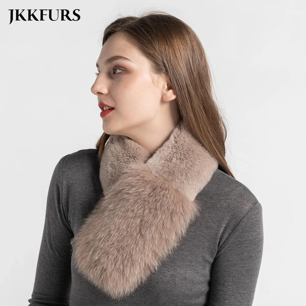 Женские шарфы из натурального меха лисы модные теплые кролика рекс на магнитной