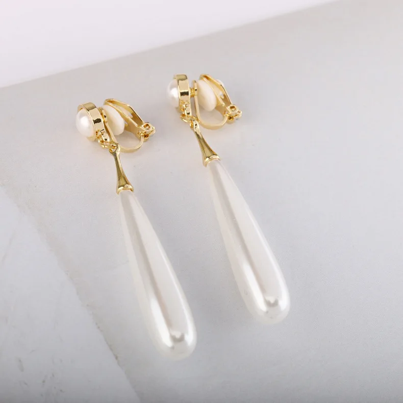 

New Korean Version of The Big Pearl Earring Women's Fashion Elegant Long Earrings Without Ear Pierced Ear Clip Earrings Jewelry