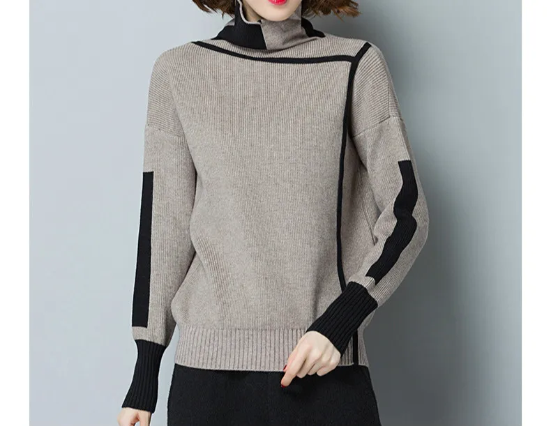 

Korean-Style Women's Wear Sweater Loose Color Matching Long Sleeve Sweater Knit Low Waist Jersey Sweater Women
