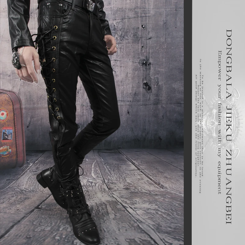 Бесплатная доставка новые мужские брюки для ночных клубов тонкие мотоциклетные