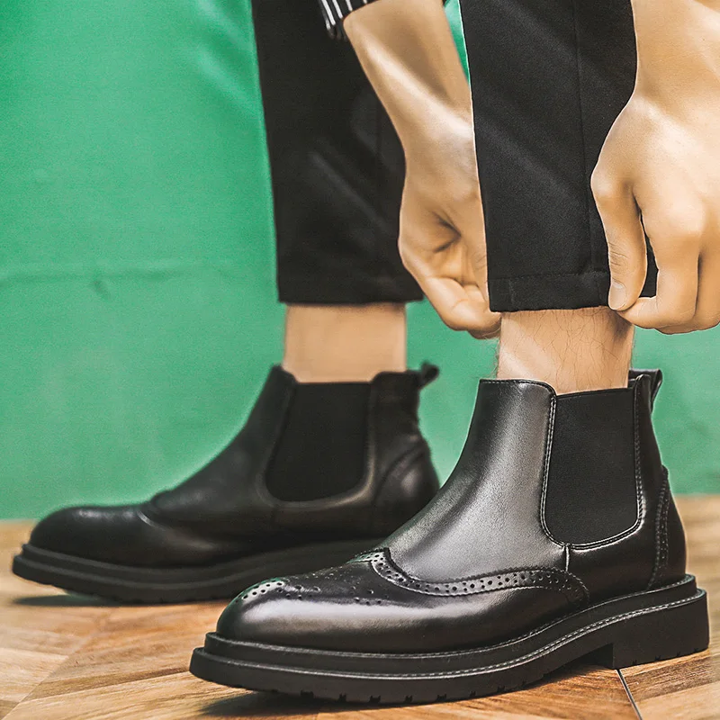 Мужские Британские модные резные броги остроносые кожаные ботинки мужская