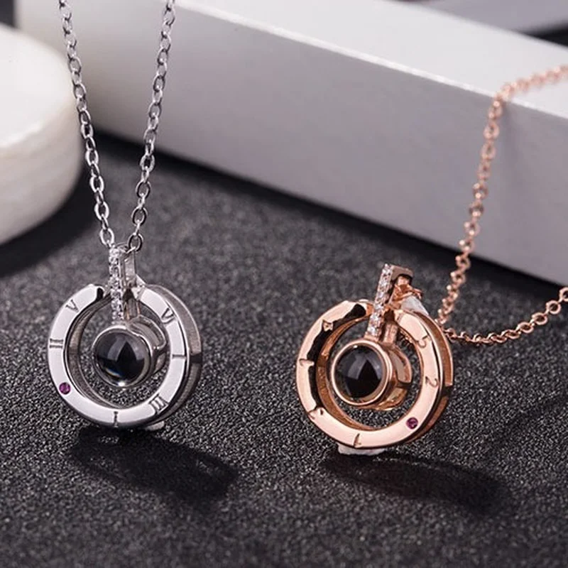 

Memory 100 Languages I Love You Projection Necklace Pendant Clavicle Chain Titanium Steel Does Not Fade Necklaces for Women