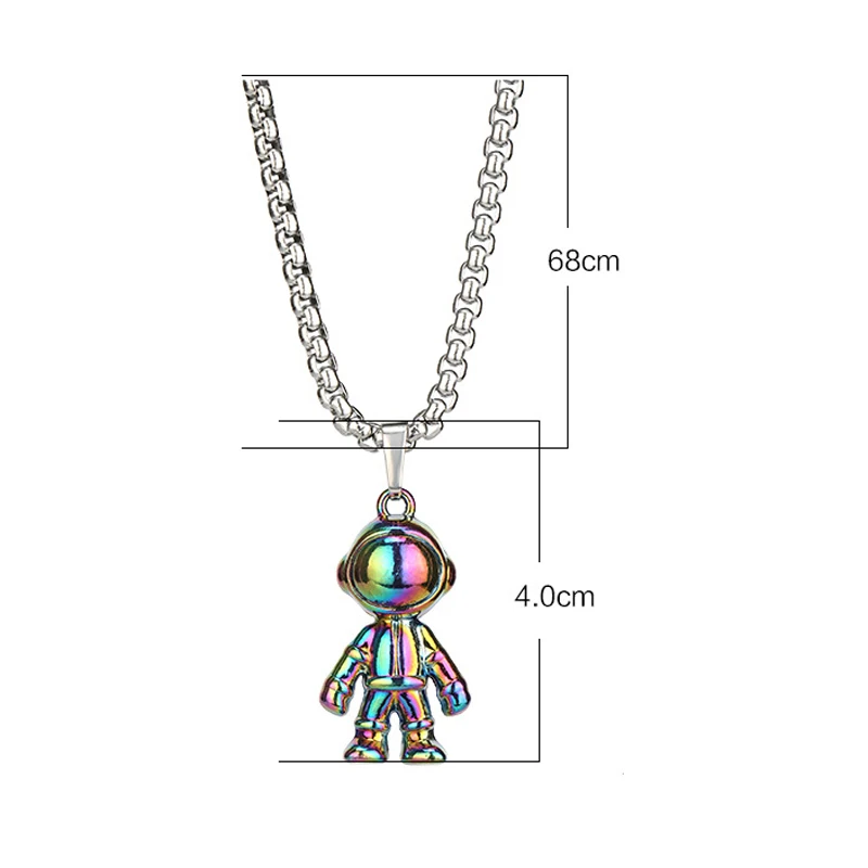 

SINLEERY 2021 fashion new rainbow astronaut pendant necklace men trendy stainless steel chain men necklace jewelry XL295 SSK