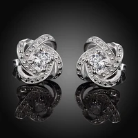 wholesale fashion 925 stamp silver jewelry exquisite zircon crystal charm noble stud earrings for women lady wedding e029