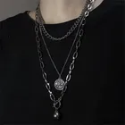 HUANZHI, новинка 2019 года, модная металлическая подвеска в форме шара, монеты, многослойная Повседневная дизайнерская Длинная цепочка в стиле панк, ожерелье для женщин и мужчин, ювелирные изделия, подарки