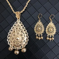 luxury dubai jewelry necklace sunflowers pendent bistratal long chain necklace and earrings gifts flower hollow pendents