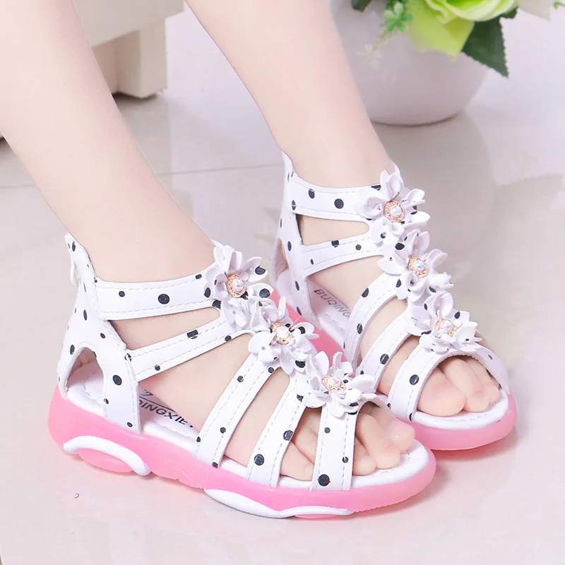 

New Summer Girls Sandals Toddler Baby Girl Beach Sandals Floral Sweet Soft Leather Kids Shoes Children Princess Sandals Student
