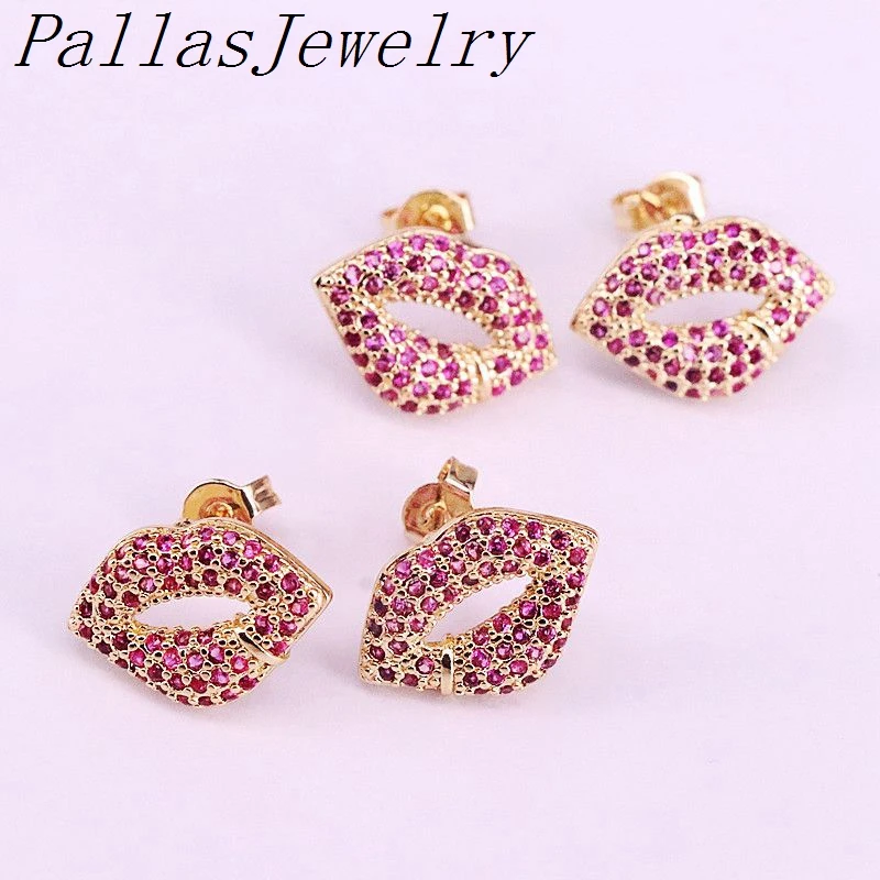 

6Pairs Gold filled charm jewelry cz paved lip stud earring for women party EARRING jewelry