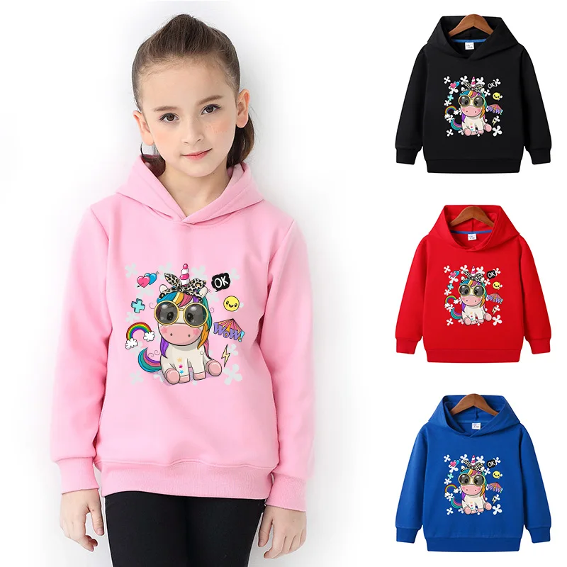 

2022 New Arrival Children's Unicorn Hooded Longsleeve Sweater High Quality Little Girls Daily Casual Super Cute Cartoon Hoodies