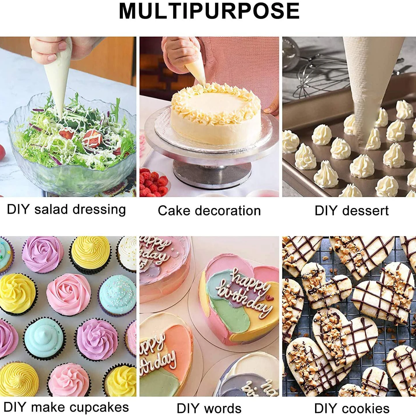 14Pcs Kitchen Cake Icing Piping Silicone Pastry Bag Tips Cream Decorating Reusable Bags DIY Set | Дом и сад